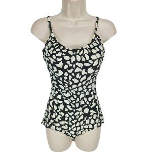 ARUBA Black White One Pieces Swimsuit Women Size M Build In Bra Stretchy 68P